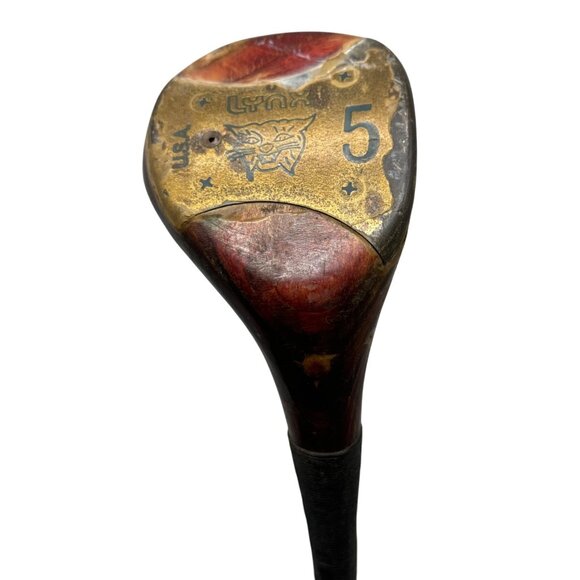 Antique LYnx Golf 5 Wood Club With Shaft & Leather Grip RH 40" READ - Picture 1 of 8